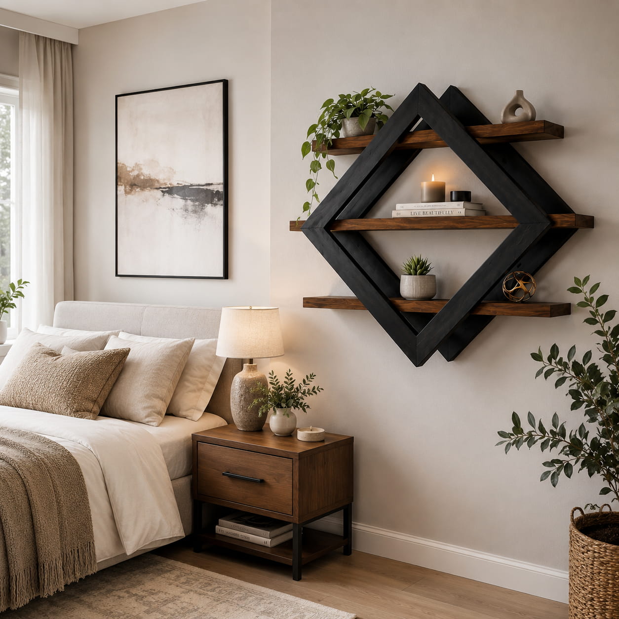 Étagère Murale Design Géométrique – Élégance Moderne en Bois