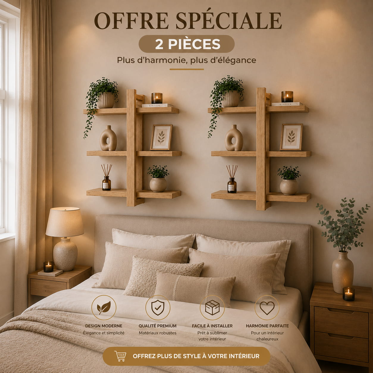 Étagère Murale en Bois – Design Élégant à 3 Niveaux