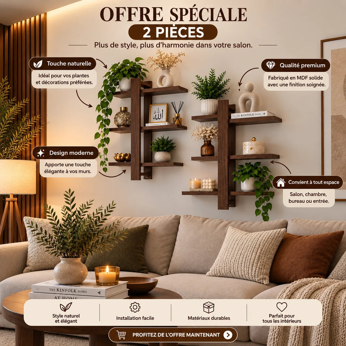 Étagère Murale en Bois – Design Élégant à 3 Niveaux