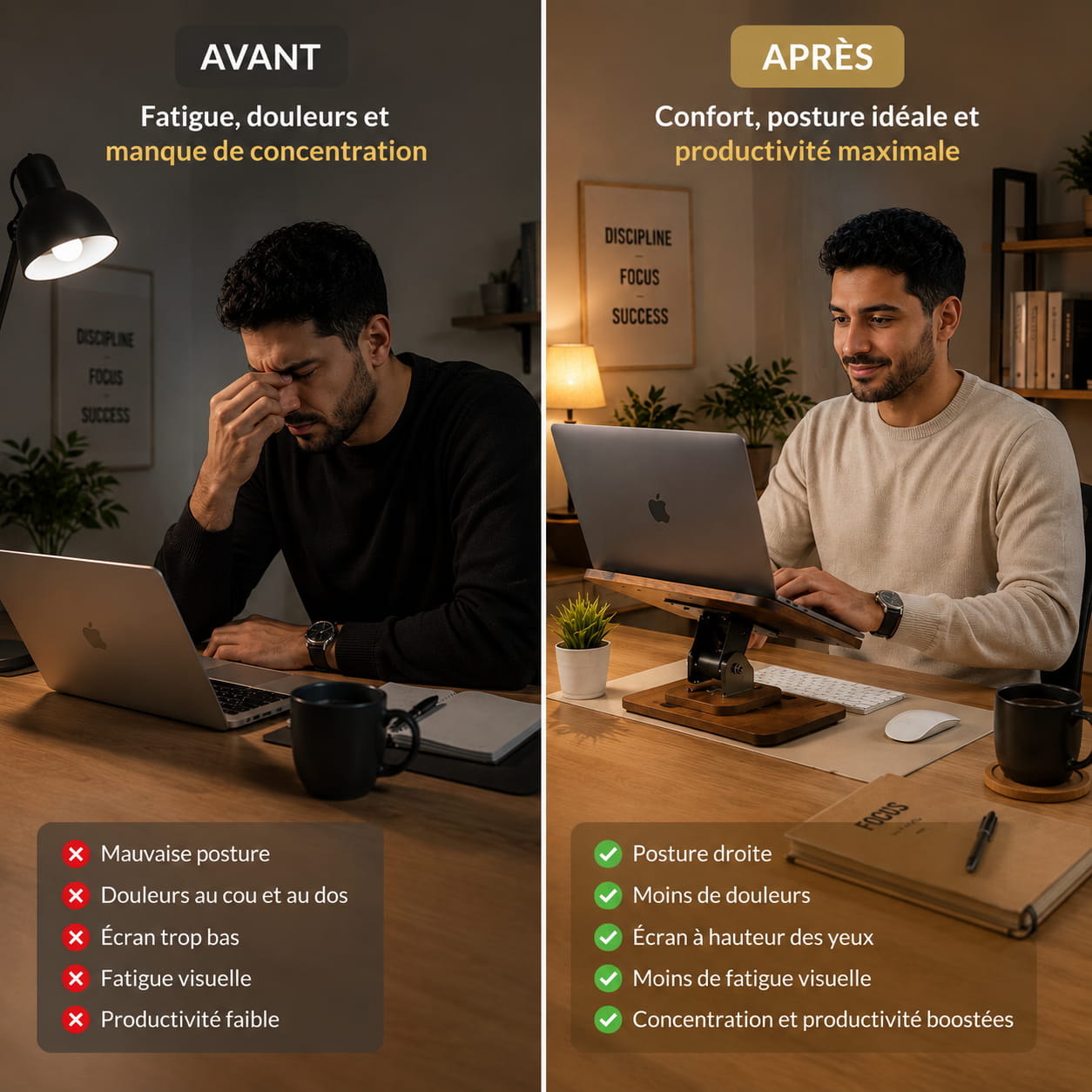 Support Ordinateur & Livre Ajustable en Bois