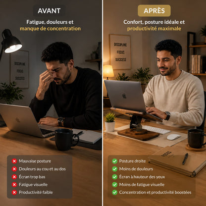 Support Ordinateur & Livre Ajustable en Bois