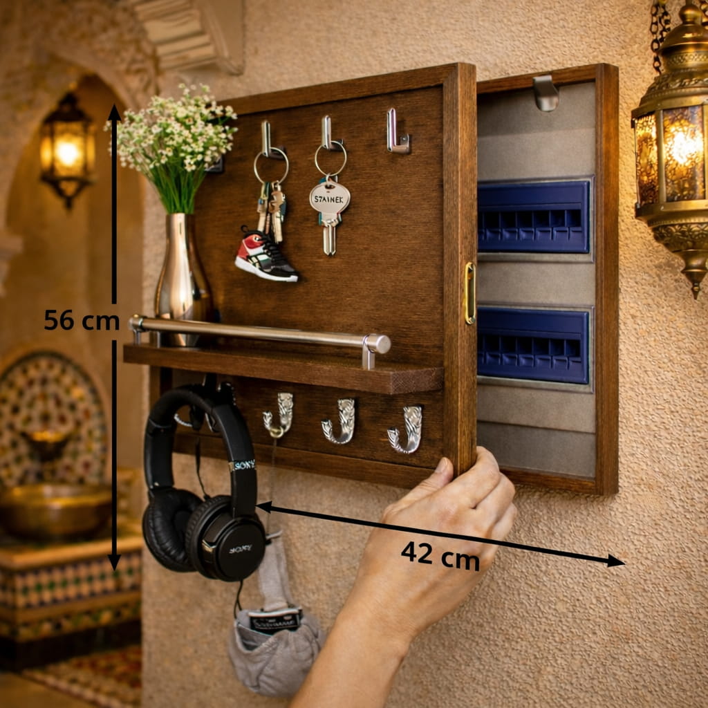 Cache Compteur Électrique en Bois – Élégance & Organisation 2 en 1
