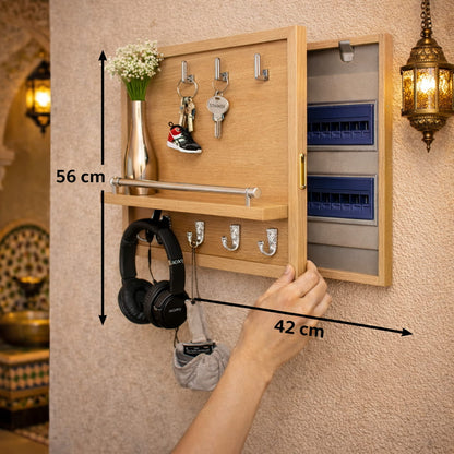 Cache Compteur Électrique en Bois – Élégance & Organisation 2 en 1