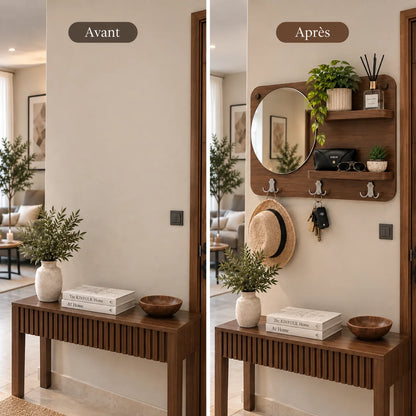 Porte-Clés Mural Élégant avec Miroir – Organisation & Décoration 3 en 1
