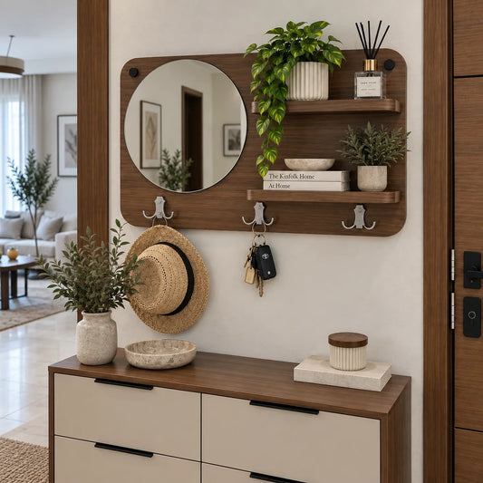 Porte-Clés Mural Élégant avec Miroir – Organisation & Décoration 3 en 1