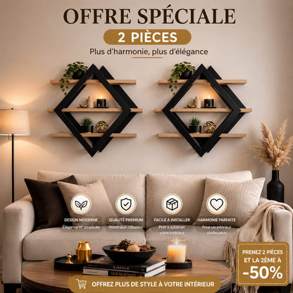 Étagère Murale Design Géométrique – Élégance Moderne en Bois