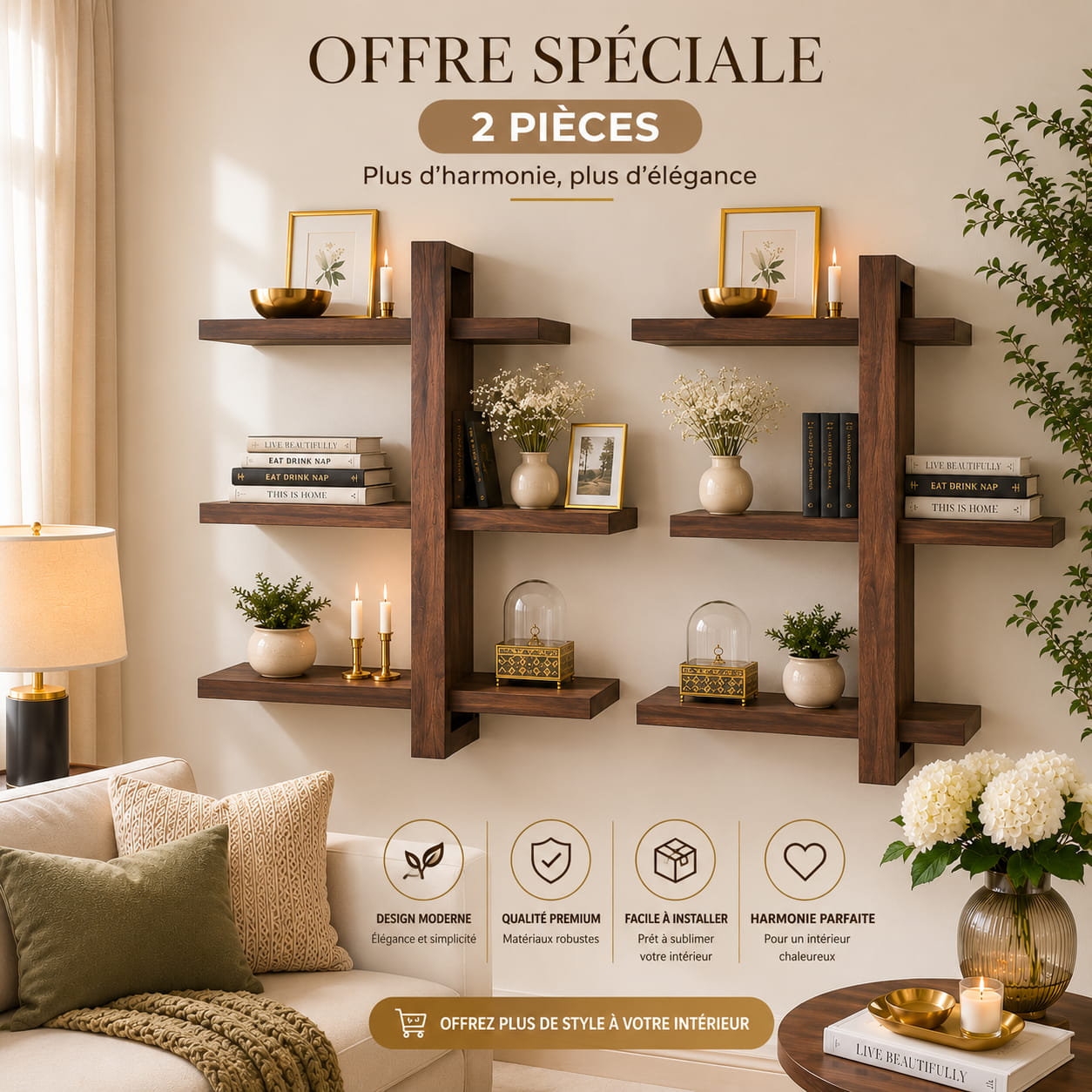 Étagère Murale en Bois – Design Élégant à 3 Niveaux