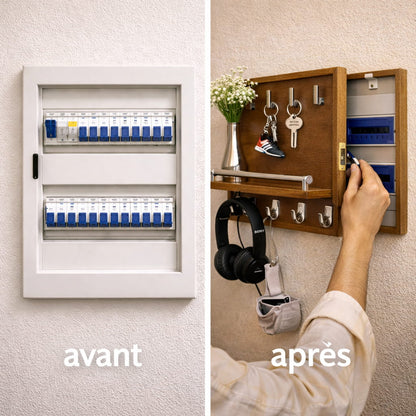 Cache Compteur Électrique en Bois – Élégance & Organisation 2 en 1