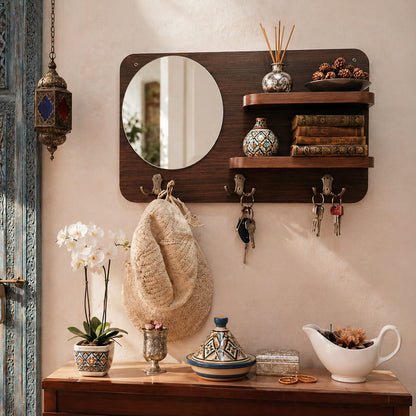 Porte-Clés Mural Élégant avec Miroir – Organisation & Décoration 3 en 1