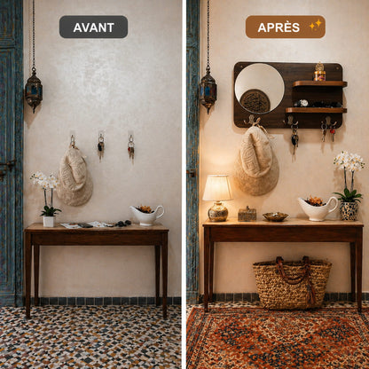 Porte-Clés Mural Élégant avec Miroir – Organisation & Décoration 3 en 1
