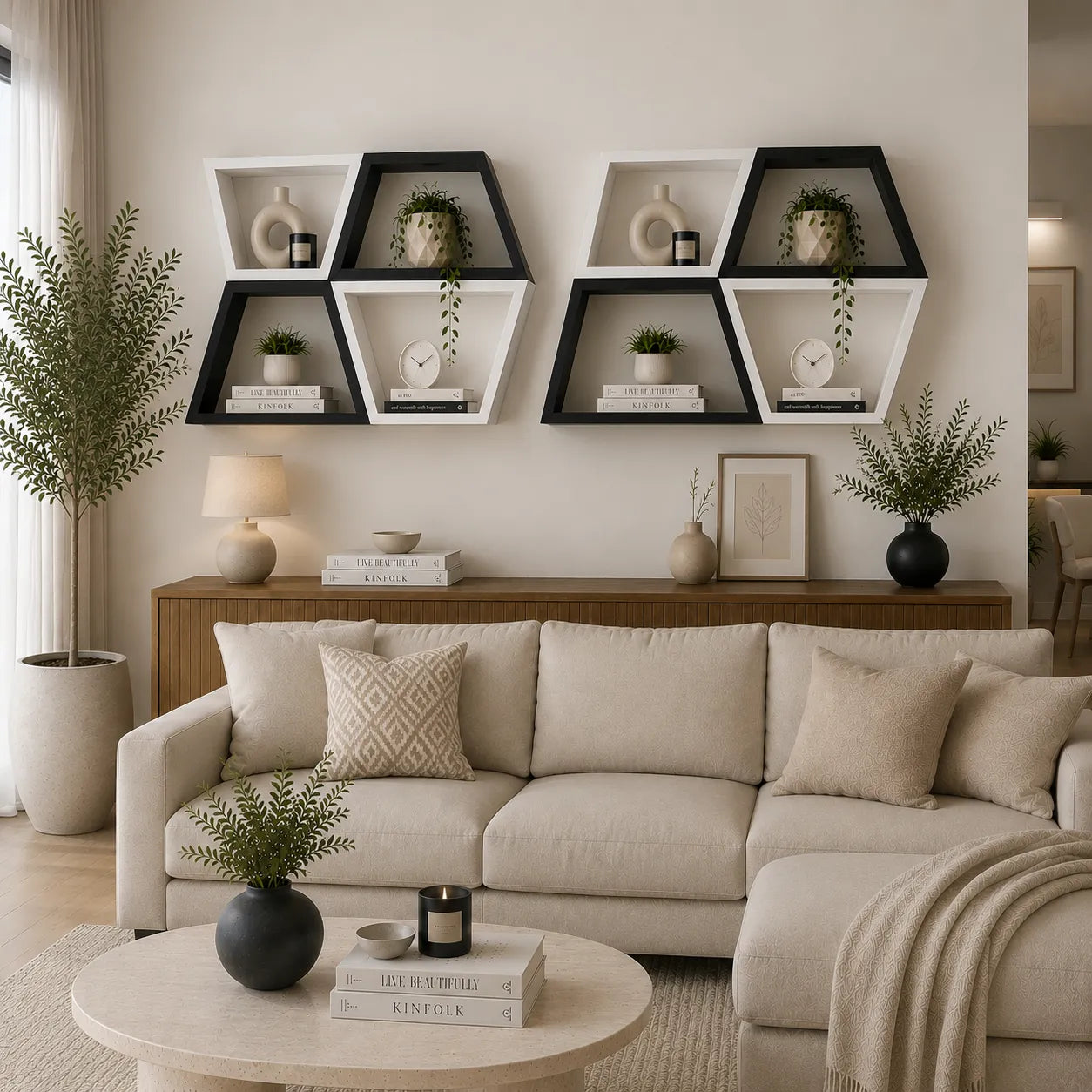 Étagère Murale Artistique en Bois - Ensemble de 4 Pièces