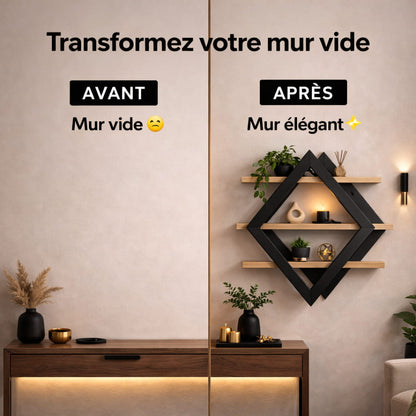 Étagère Murale Design Géométrique – Élégance Moderne en Bois
