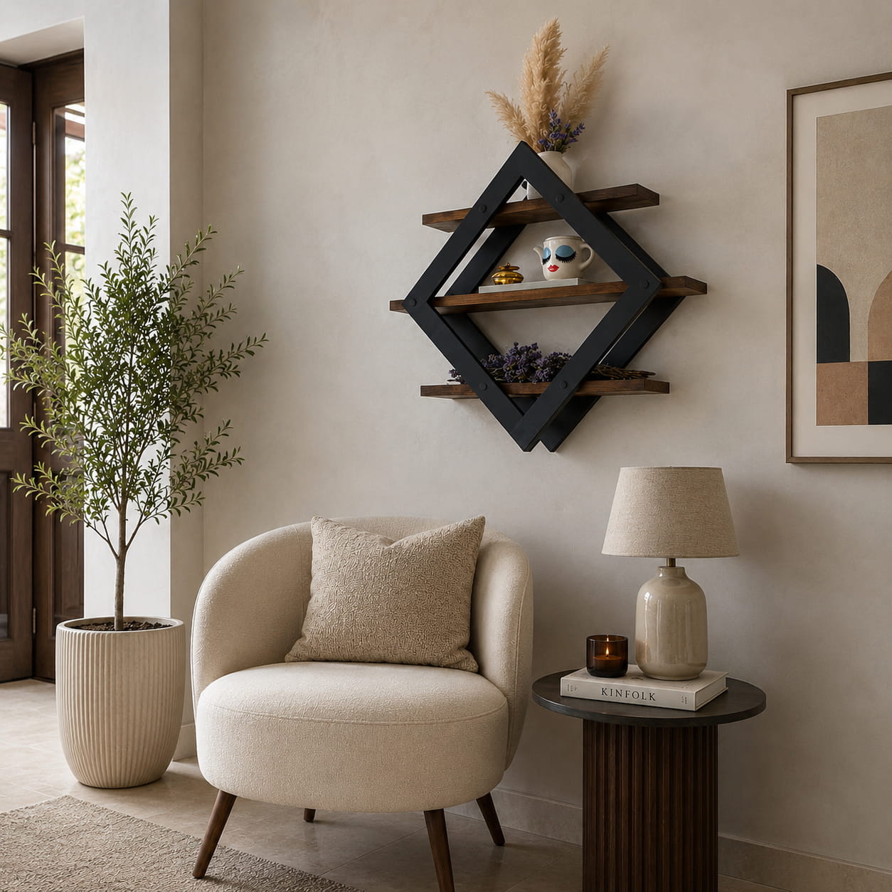 Étagère Murale Design Géométrique – Élégance Moderne en Bois