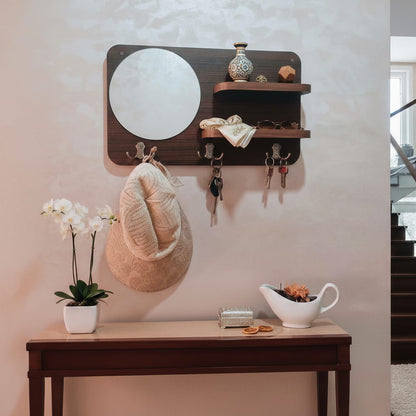 Porte-Clés Mural Élégant avec Miroir – Organisation & Décoration 3 en 1