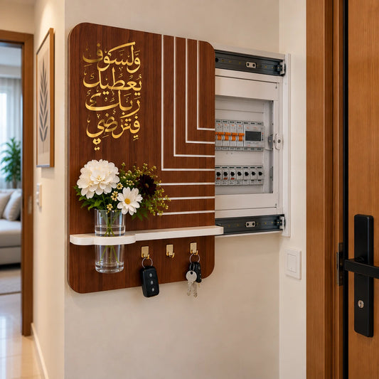 Cache-Compteur Décoratif Coulissant avec Étagère & Porte-Clés