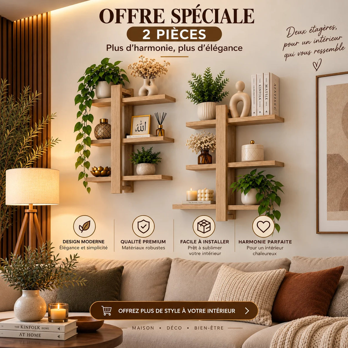 Étagère Murale en Bois – Design Élégant à 3 Niveaux