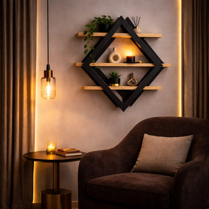 Étagère Murale Design Géométrique – Élégance Moderne en Bois