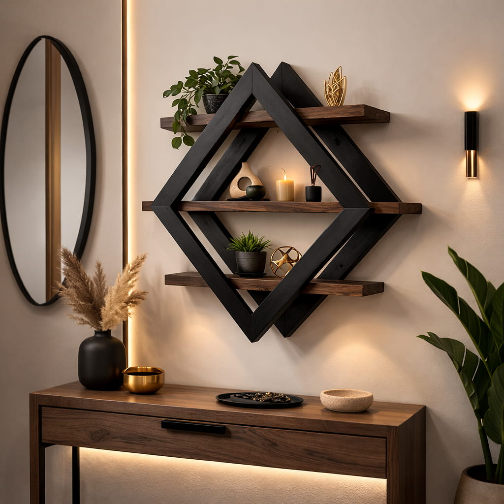 Étagère Murale Design Géométrique – Élégance Moderne en Bois